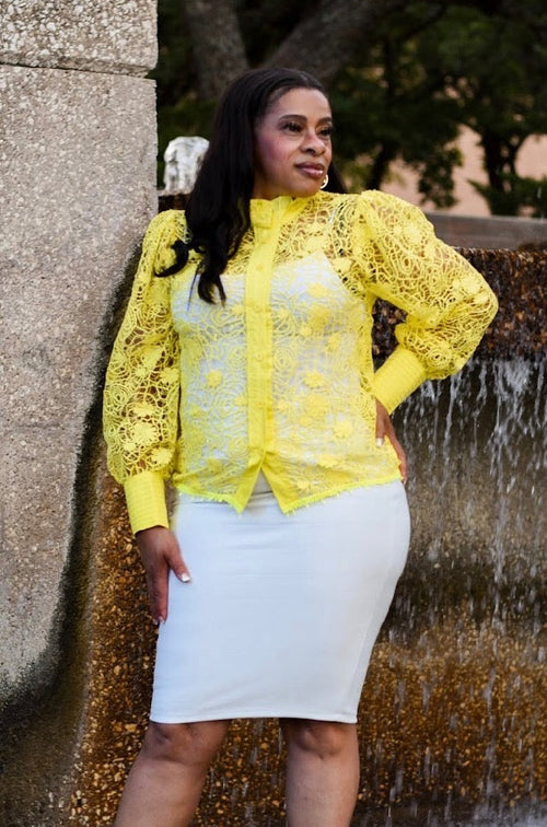 Beehive Yellow Eyelet Lace Blouse