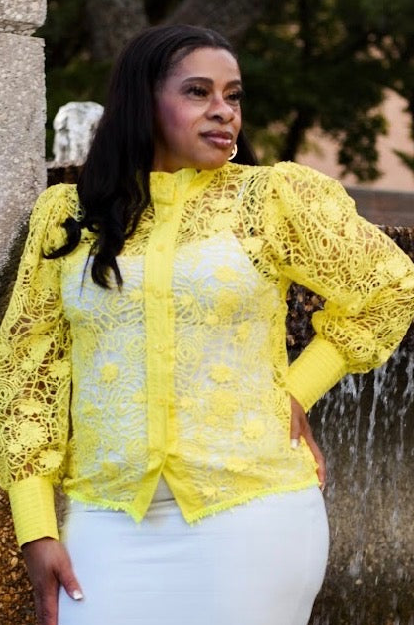 Beehive Yellow Eyelet Lace Blouse