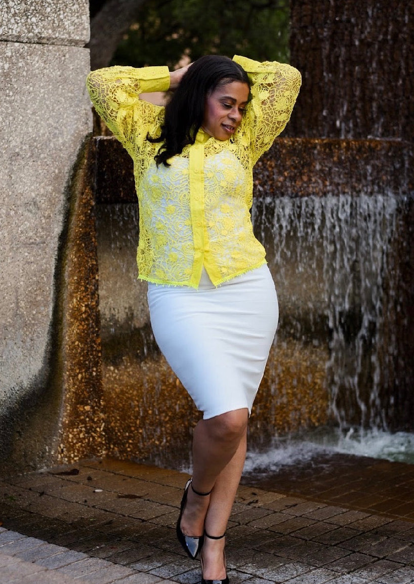 Beehive Yellow Eyelet Lace Blouse
