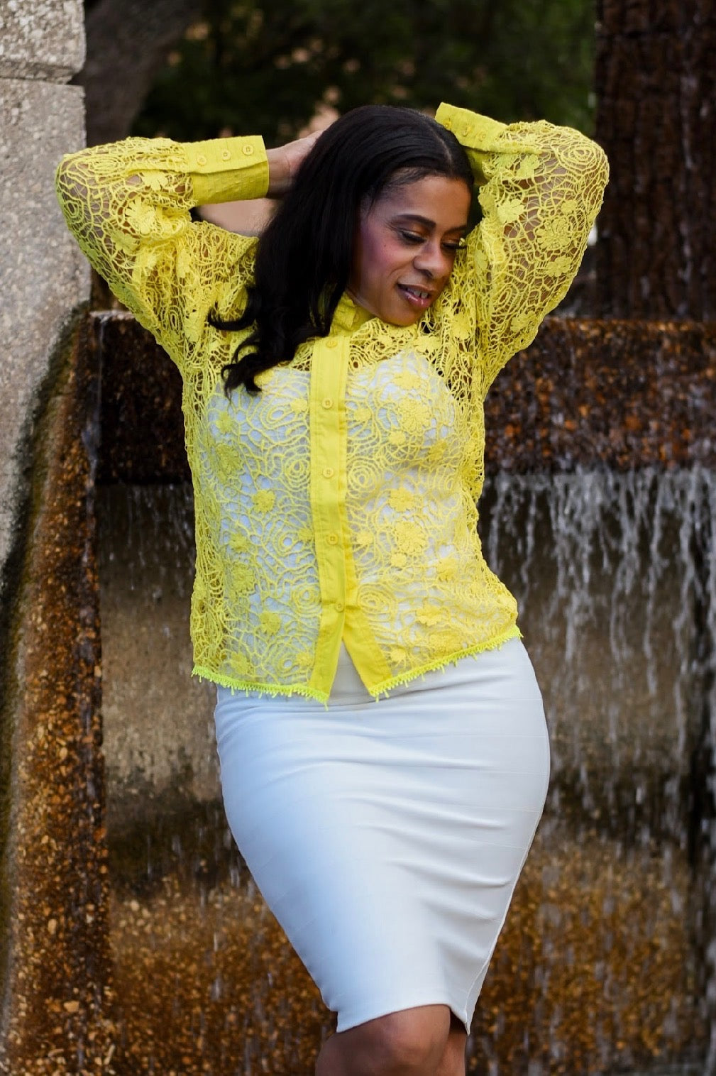 Beehive Yellow Eyelet Lace Blouse